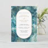 Moderne turquoise gouden agaat bruiloft kaart (Staand voorkant)