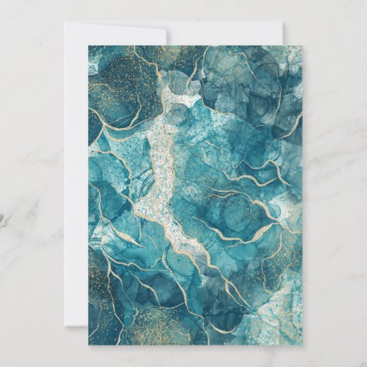 Moderne turquoise gouden agaat bruiloft kaart (Achterkant)