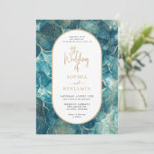 Moderne turquoise gouden agaat de bruiloft van kaart (Staand voorkant)