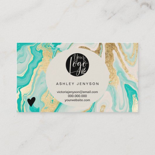 Moderne turquoise gouden marmeren logo orde dank u visitekaartje (Achterkant)