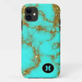 Moderne Turquoise & Gouden Stenen Kristal Personal Case-Mate iPhone Case (Achterkant)