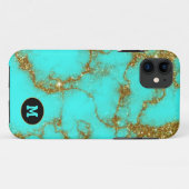 Moderne Turquoise & Gouden Stenen Kristal Personal Case-Mate iPhone Case (Achterkant (horizontaal))
