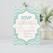 Moderne turquoise grijze chevron Bat Mitzvah RSVP (Staand voorkant)