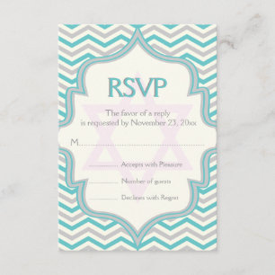 Moderne turquoise grijze chevron Bat Mitzvah RSVP Kaartje