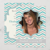 Moderne turquoise, grijze chevron verjaardagsfoto kaart (Voorkant / Achterkant)