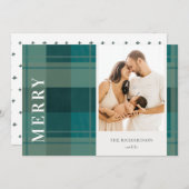 Moderne Turquoise Groen Blauw Geruit Foto Prettig  Feestdagenkaart (Voorkant / Achterkant)