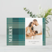 Moderne Turquoise Groen Blauw Geruit Foto Prettig  Feestdagenkaart (Staand voorkant)