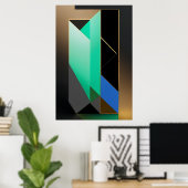 Moderne Turquoise Groen Blauw Goud Abstract Poster (Thuiskantoor)