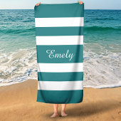 Moderne Turquoise Groen Gestreepte Strandlaken