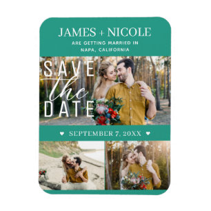 Moderne Turquoise Groen Save the Date Trouw 3 Foto Magneet