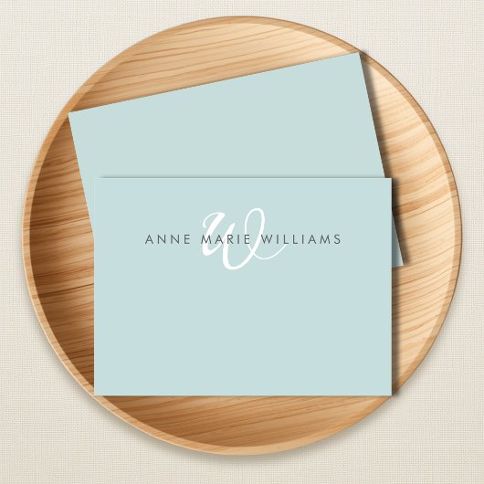 Moderne Turquoise Groen Witte Script Monogram Notitiekaartje
