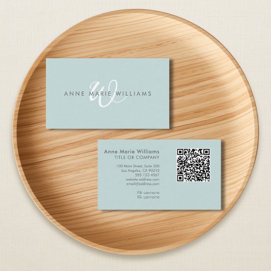 Moderne Turquoise Groen Witte Script Monogram QR C Visitekaartje