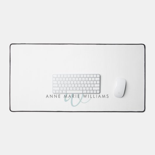 Moderne Turquoise Groene Script Monogram Bureaumat (Keyboard & Muis)