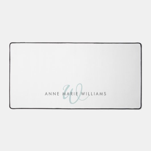 Moderne Turquoise Groene Script Monogram Bureaumat (Voorkant)