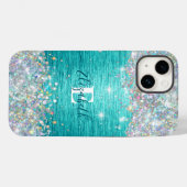 Moderne turquoise holografische faux glitter monog Case-Mate iPhone case (Achterkant (horizontaal))