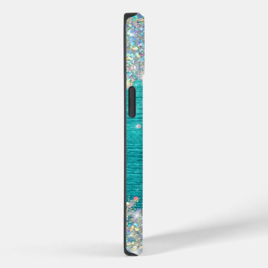 Moderne turquoise holografische faux glitter monog Case-Mate iPhone case (Achterkant / Rechts)