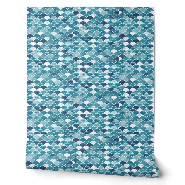 Moderne Turquoise & Koningsblauwe Wilde Bloemen Bl Behang (Afrollen)