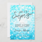 Moderne Turquoise Lichten Foto Verrassing Sweet 16 Kaart (Voorkant)