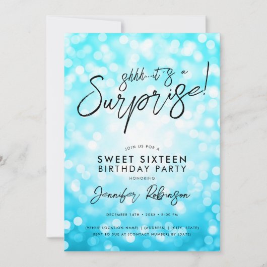 Moderne Turquoise Lichten Foto Verrassing Sweet 16 Kaart (Voorkant)