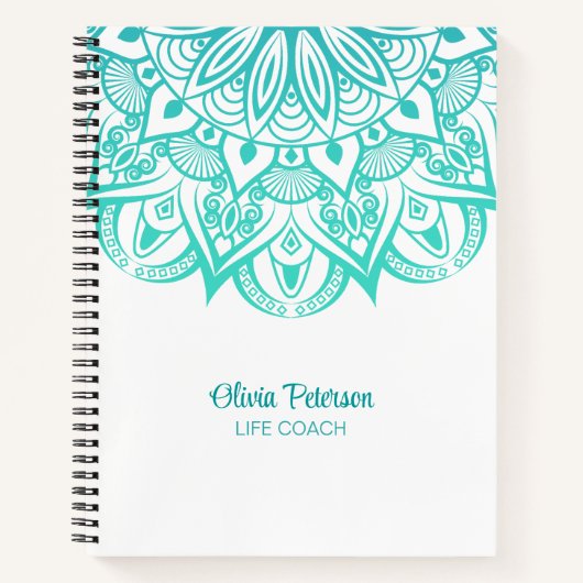 Moderne Turquoise Mandala Life Coach Notitieboek (Voorkant)