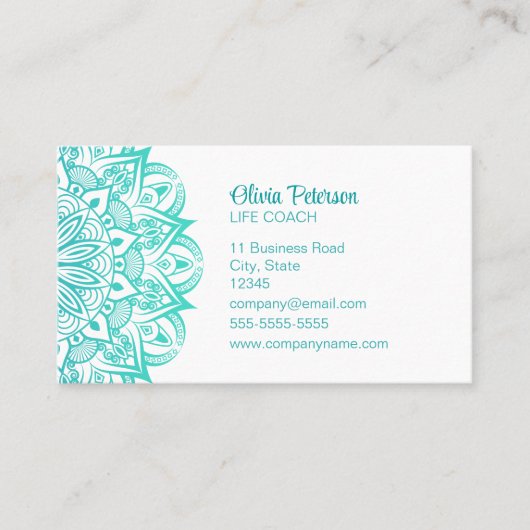 Moderne Turquoise Mandala Life Coach Visitekaartje (Voorkant)