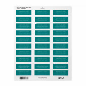 Moderne Turquoise Minimalistische Huwelijksreturna Etiket (Full Sheet)