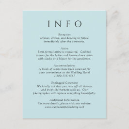 Moderne Turquoise Minimalistische Trouwdag Informatiekaartje