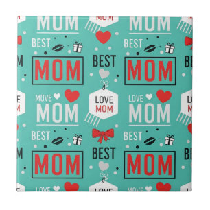 Moderne Turquoise MOM-Typografie Pop-Patroon Tegeltje