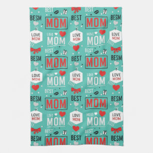 Moderne Turquoise MOM-Typografie Pop-Patroon Theedoek
