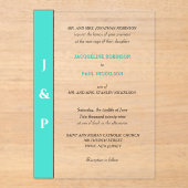 Moderne Turquoise Monogram Bruid en Bruidegom Acryl Uitnodigingen (Voorkant)