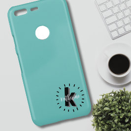 Moderne Turquoise Monogram Initiaal Uncommon Google Pixel Hoesje