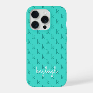 Moderne Turquoise Monogram Naam Effen Kleur | Teal iPhone 15 Pro Case