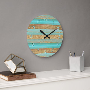 Moderne Turquoise Nepgoud Glitter Strepen Patroon Grote Klok