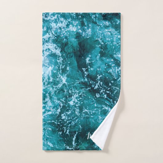 Moderne Turquoise Ocean Waves Custom Bad Handdoek (Handdoek)