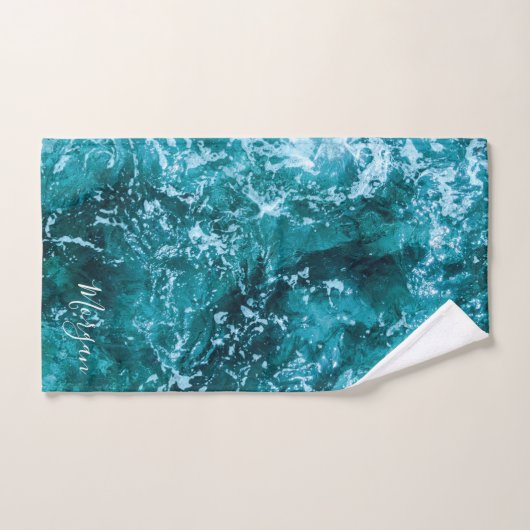Moderne Turquoise Ocean Waves Custom Bad Handdoek (Handdoek)