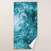 Moderne Turquoise Ocean Waves Custom Badhanddoek (Badhanddoek)