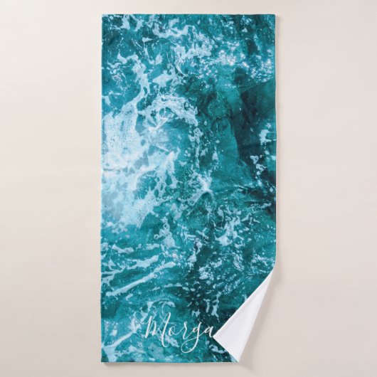 Moderne Turquoise Ocean Waves Custom Badhanddoek (Badhanddoek)