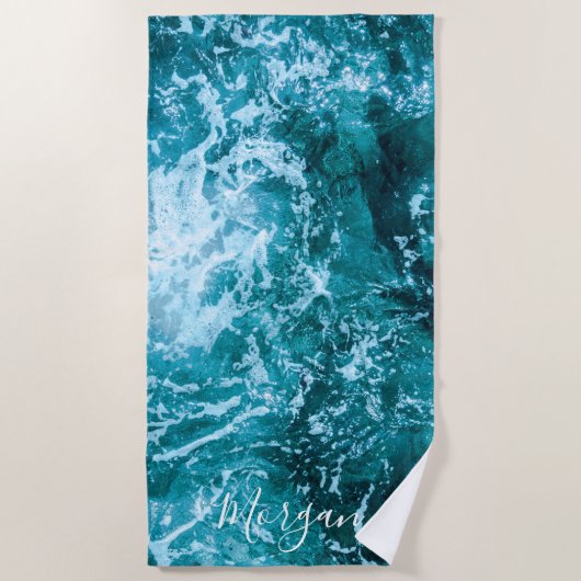 Moderne Turquoise Ocean Waves Custom Strandlaken (Voorkant)