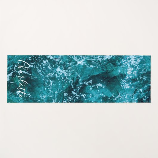 Moderne Turquoise Ocean Waves Custom Yogamat (Voorkant (horizontaal))