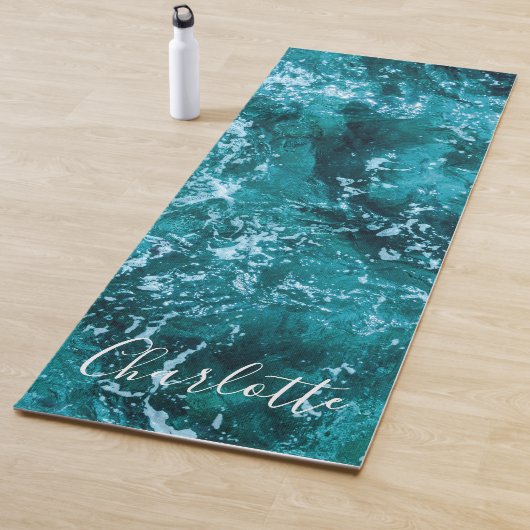 Moderne Turquoise Ocean Waves Custom Yogamat (In situ)