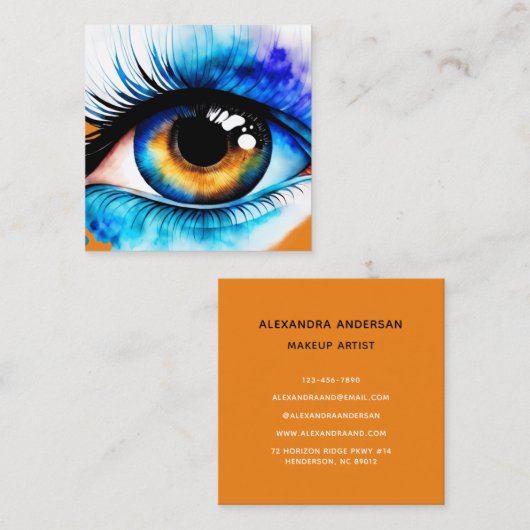 Moderne Turquoise Oranje wimper make-up Waterverf Vierkante Visitekaartje (Voorkant / Achterkant)