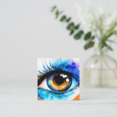 Moderne Turquoise Oranje wimper make-up Waterverf Vierkante Visitekaartje (Staand voorkant)