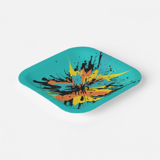 Moderne Turquoise Paintball Sport Kleur Spletters Papieren Bordje (Gebogen)