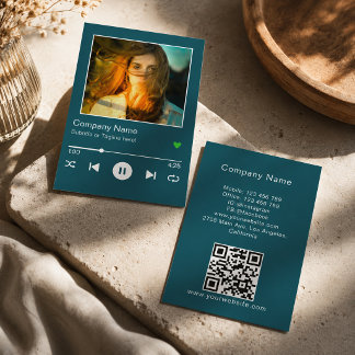 Moderne Turquoise QR Code Muziekspeler Liedje Foto Visitekaartje