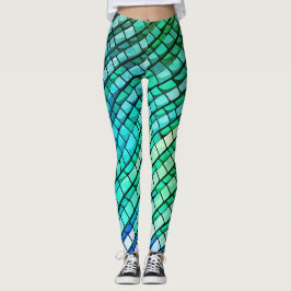 Moderne Turquoise Reptielhuid Abstract Patroon Leggings