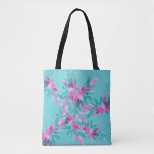 Moderne Turquoise Roze Abstracte Hawaiiaanse Bloem Tote Bag