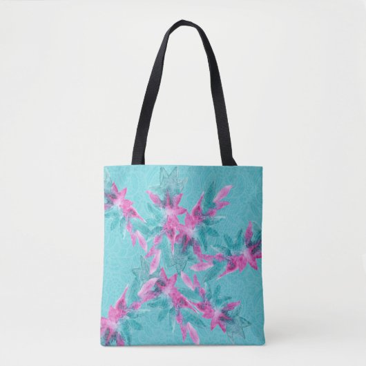 Moderne Turquoise Roze Abstracte Hawaiiaanse Bloem Tote Bag (Voorkant)