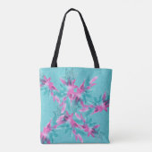 Moderne Turquoise Roze Abstracte Hawaiiaanse Bloem Tote Bag (Achterkant)
