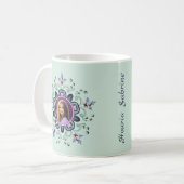 Moderne turquoise Roze Bloemen Mandala Doodles Fot Koffiemok (Voorkant links)