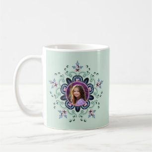 Moderne turquoise Roze Bloemen Mandala Doodles Fot Koffiemok